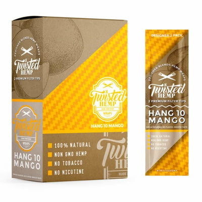 Twisted Hemp Wraps - Mango Flavor Nicotine-Free Smoking Tips - Slow Burning