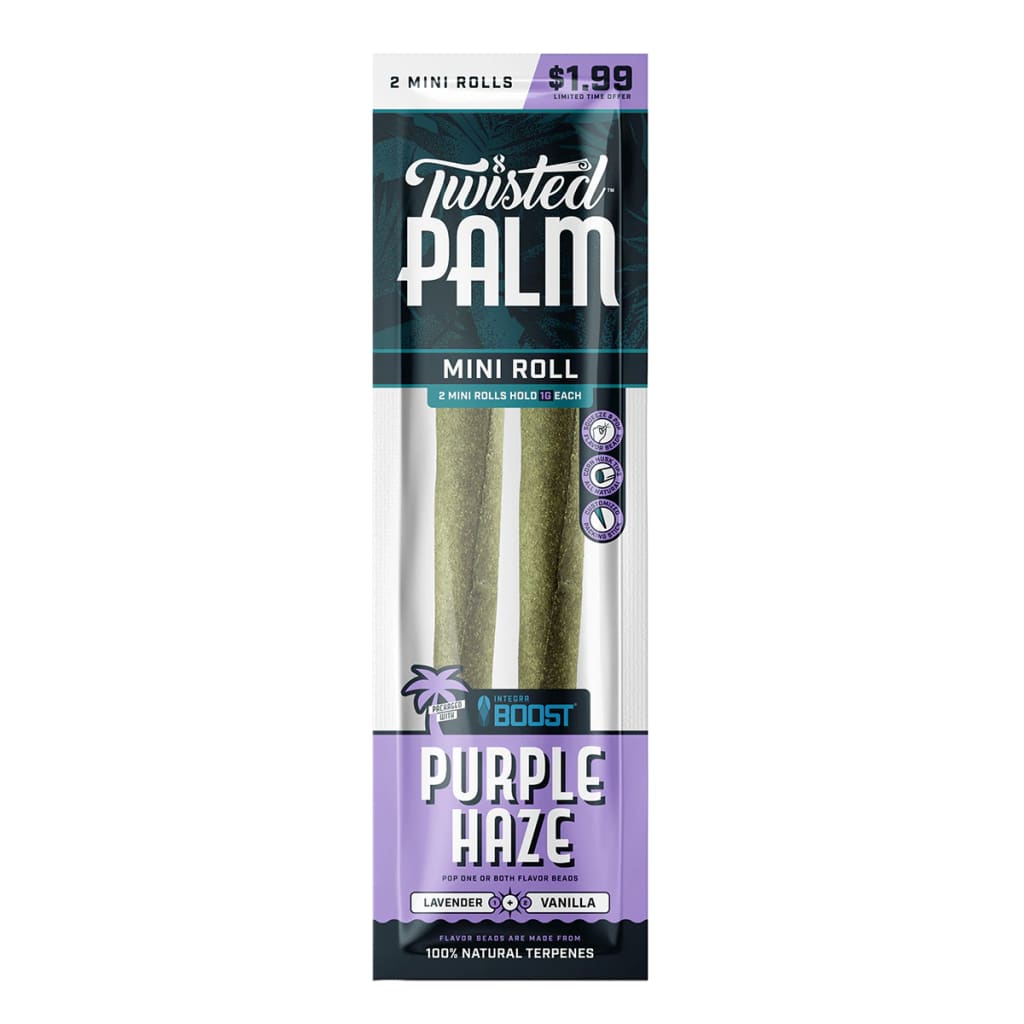 Package Of Twisted Palm Purple Haze Mini Rolls With Natural Terpene Flavoring