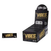 Box of Vibes ultra thin rolling papers for dry herbs with individual packets displayed