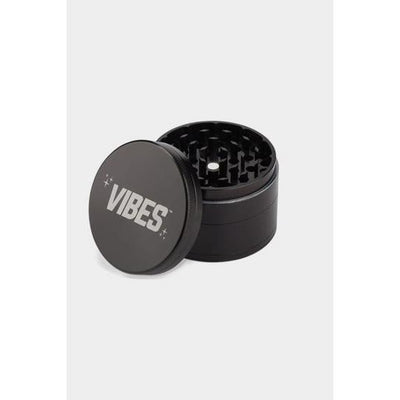 Black Vibes x Aerospaced 4-piece Grinder with Anodized Finish and ’VIBES’ logo on lid