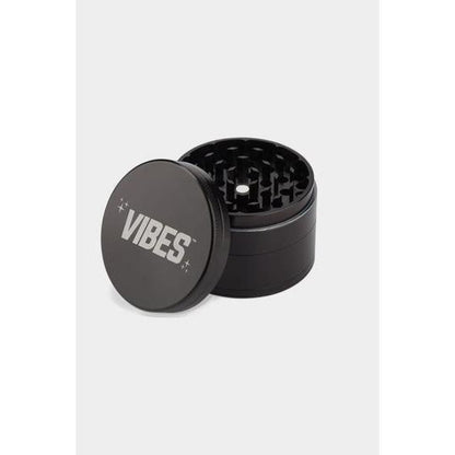 Black Vibes x Aerospaced 4-piece Grinder with Anodized Finish and ’VIBES’ logo on lid