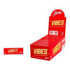 Red Display Box Containing Vibes Hemp Rolling Papers, High Quality 1 1/4 Size Rolling Papers