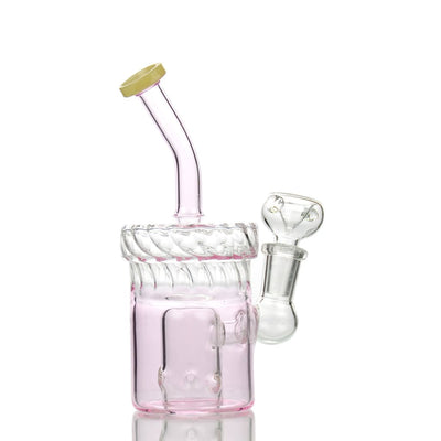 Glass water pipe with color tube base, 14mm male bowl, and percolator attachment