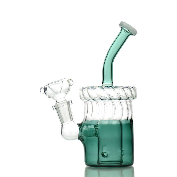 Color Tube Base Water Pipe with 14mm Male Bowl and Green-Tinted Base, Clear Upper Portion
