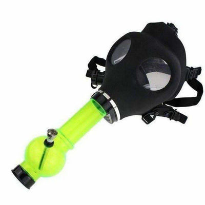 Authentic gas mask bong with neon green pipe type and removable bowl attachment