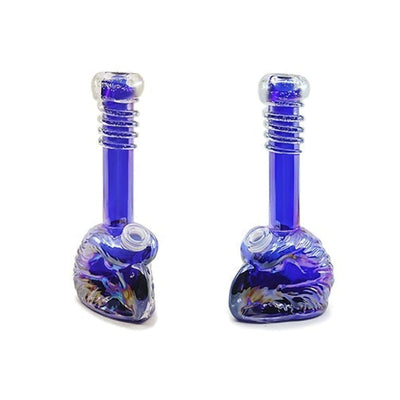 Heavy duty blue glass water pipes with swirls, spiral necks, and 14ml bowls