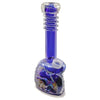 Heavy duty glass water pipe skull with blue-purple swirled design and 14ml bowl
