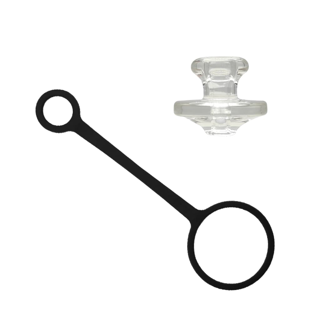 Waxmaid Ares carb cap with black plastic pipe cleaner and glass dome