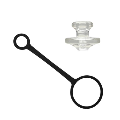Waxmaid Ares carb cap with black plastic pipe cleaner and glass dome