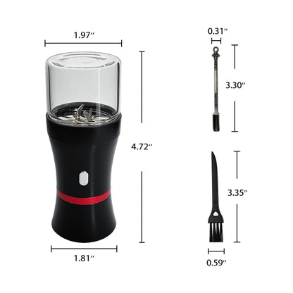 Black and red electric herb grinder with hard metal stainless blades, USB charging