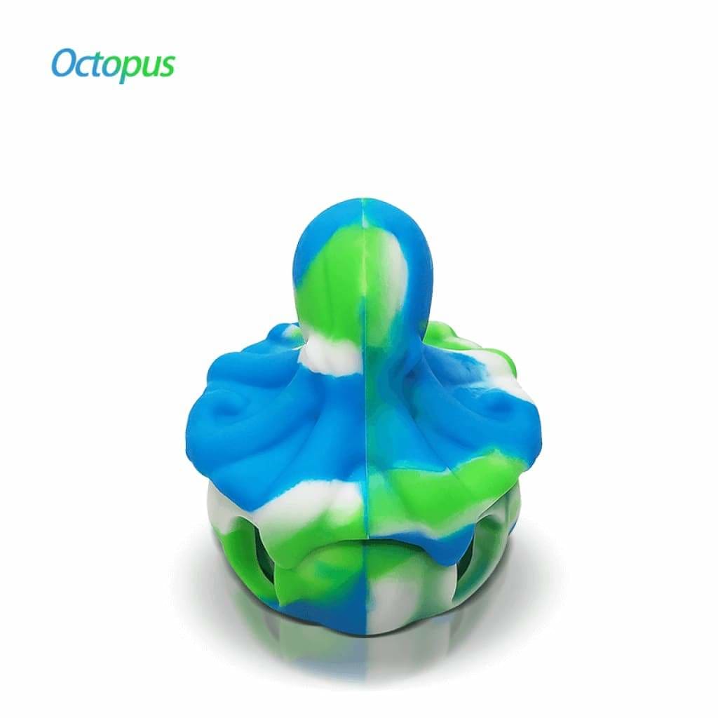 Waxmaid Octopus Silicone Dab Container in blue, green, and white swirl patterns