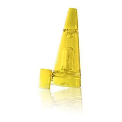 Yellow conical glass perfume bottle for Wuukah dab rig, a Leaf Buddi Wuukah replacement glass