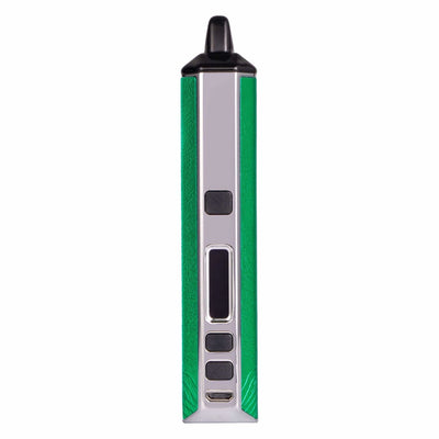 Xvape Aria dry herb and concentrate vaporizer with green sides and silver front panel