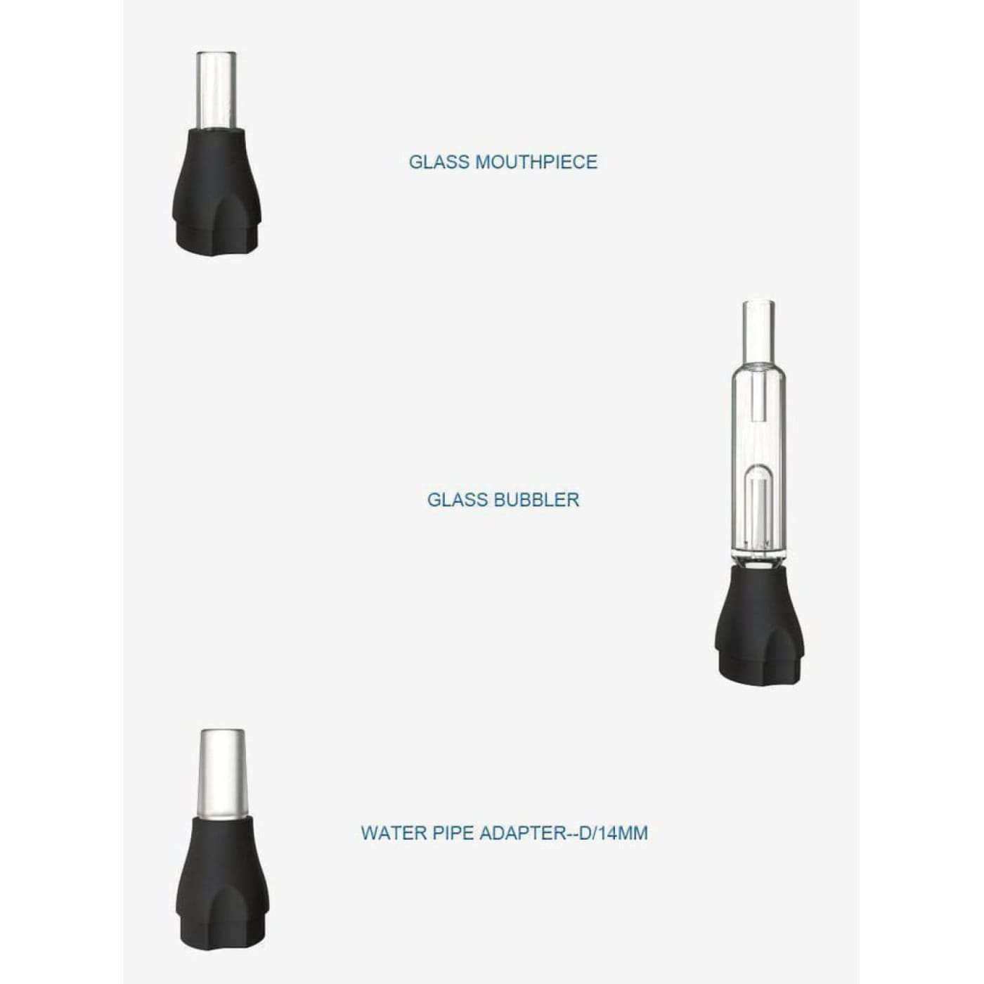 Clear Xvape Vital glass mouthpiece with black rubber base and ceramic chamber