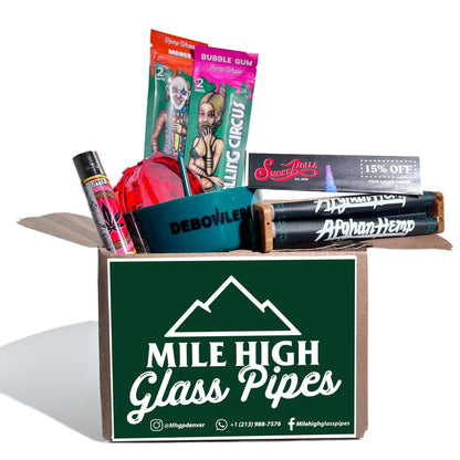 Smokerolla Mystery Box with Mile High Glass Pipes in Green Mountain Design