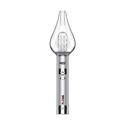 Silver Yocan Flame vaporizer with glass bulb designed for wax concentrates and nectar collectors