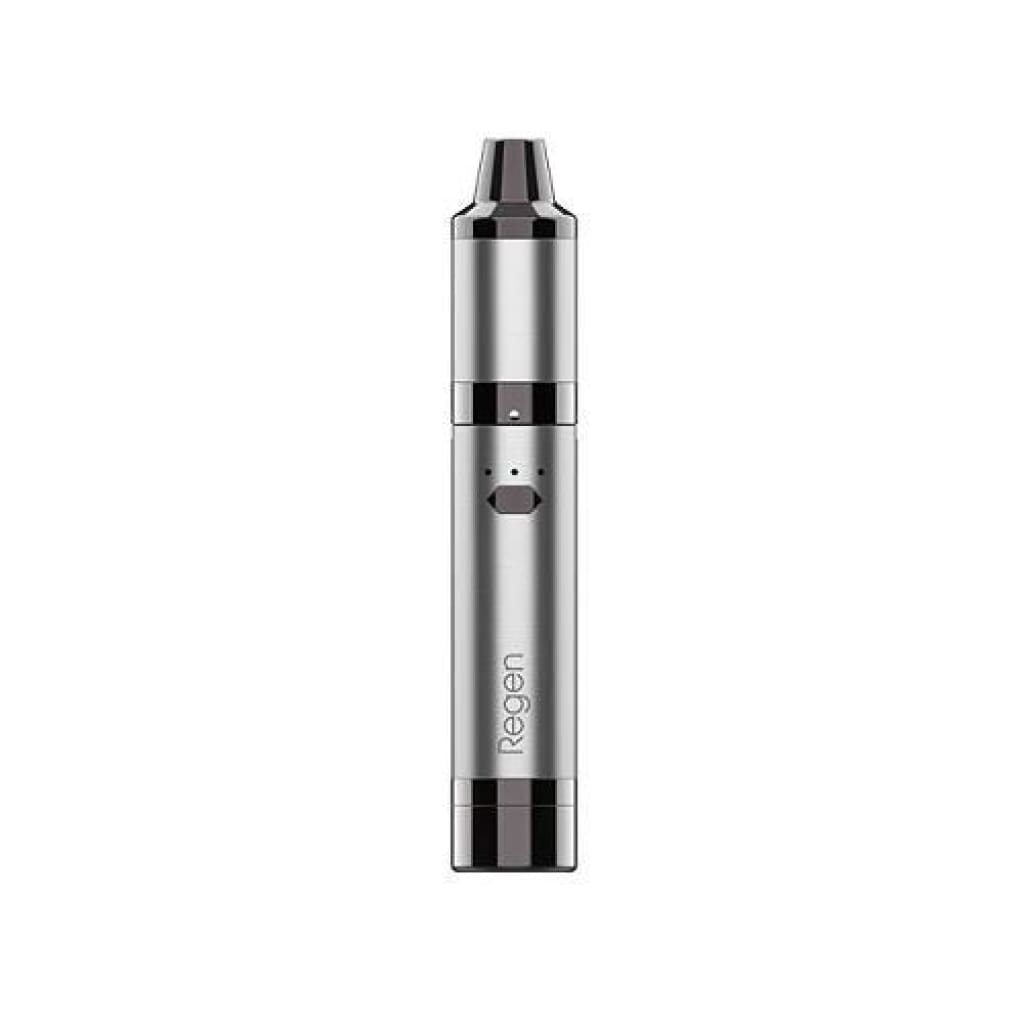 Sleek silver Yocan Regen Wax Vaporizer with triple quartz coil and silicone jar