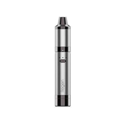 Sleek silver Yocan Regen Wax Vaporizer with triple quartz coil and silicone jar