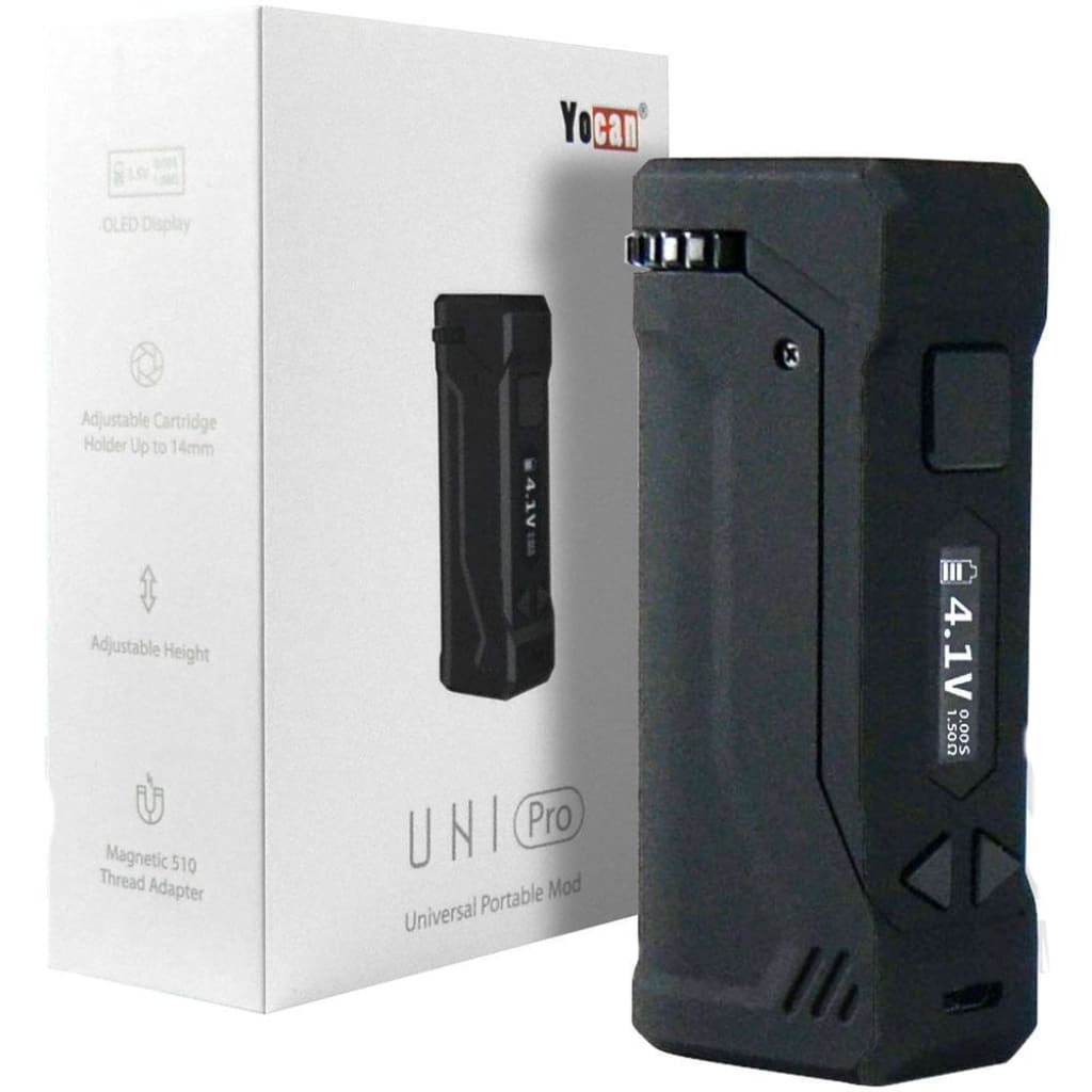 Yocan Uni Pro portable mod with black angular design and OLED screen