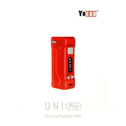 Yocan Uni Pro red electronic device with OLED screen and buttons for universal portable mod