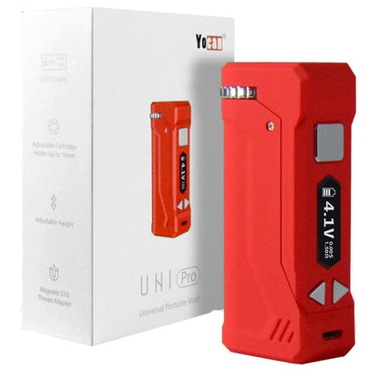 Yocan Uni Pro: Red universal portable mod with OLED screen and control buttons